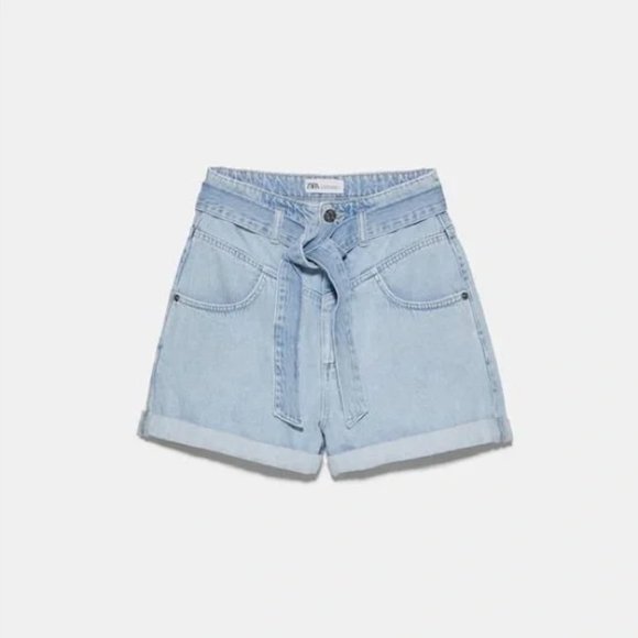 Zara Belted Denim Shorts US 2 - Picture 2 of 7